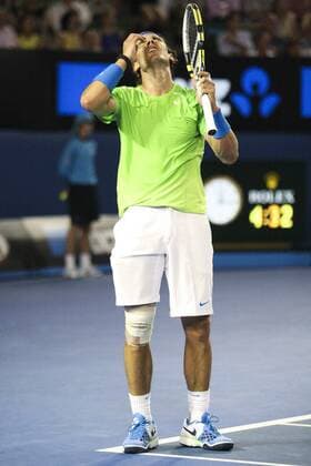 29 January 2012 : Rafael Nadal (ESP) in his final match with his hands on his head after losing a point during Day 14 of the Mens final of the Australian Tennis open grand slam event at Melbourne Park, Melbourne Australia. TENNIS: JAN 29 Australian Open - Men s Final Icon12012920 EDITORIAL USE ONLY