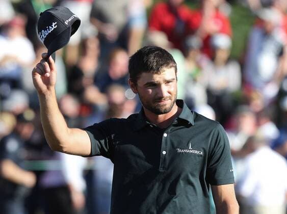Feb. 5, 2012 - Phoenix, Arizona, U.S. - 5 February 2012: Kyle Stanley addresses the crowd after making the final putt on the 18th hole. Stanley wins the Waste Management Phoenix Open. - ZUMAx81