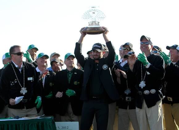 Feb. 5, 2012 - Phoenix, Arizona, U.S. - 5 February 2012: Kyle Stanley hoists the trophy after winning the 2012 Waste Management Phoenix Open. - ZUMAx81
