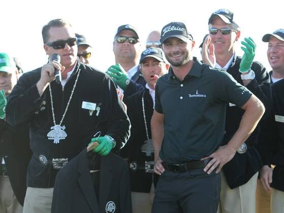 Feb. 5, 2012 - Phoenix, Arizona, U.S. - 5 February 2012: Kyle Stanley wins the 2012 Waste Management Phoenix Open and awaits his new winners jacket. - ZUMAx81