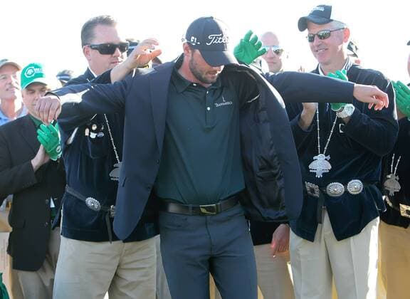Feb. 5, 2012 - Phoenix, Arizona, U.S. - 5 February 2012: Kyle Stanley wins the 2012 Waste Management Phoenix Open and awaits his new winners jacket. - ZUMAx81