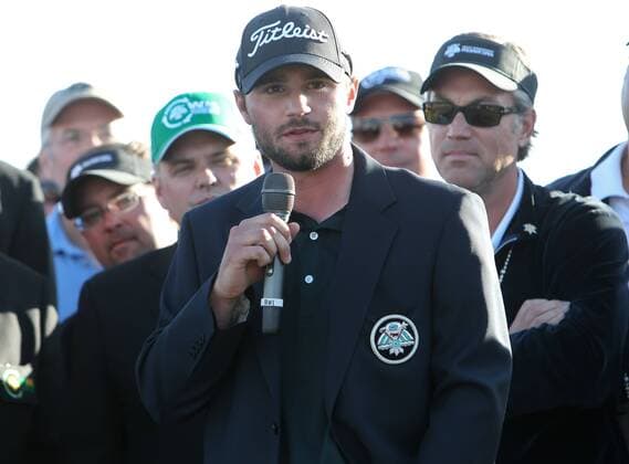 Feb. 5, 2012 - Phoenix, Arizona, U.S. - 5 February 2012: Kyle Stanley wins the 2012 Waste Management Phoenix Open and thanks his Mom. - ZUMAx81