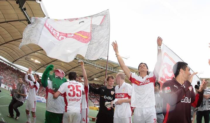 09.05.2009 Fussball 1. Bundesliga Saison 2008 2009 31. Spieltag VfB Stuttgart - VfL Wolfsburg: Schluss Jubel Mario Gomez (VfB). {