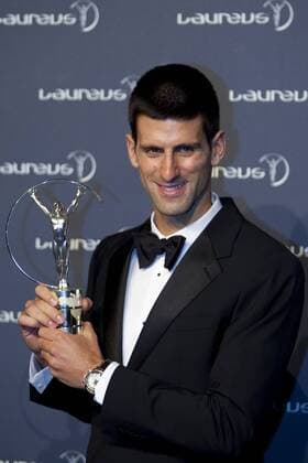 06.02.2012 London, England. Novak Djokovic with the trophy for the Laureus men s sportsman of the year award, at the Laureus Sports Awards in The Queen Elizabeth Conference Centre London xMitchellxGunnx  ActionPlus11241989