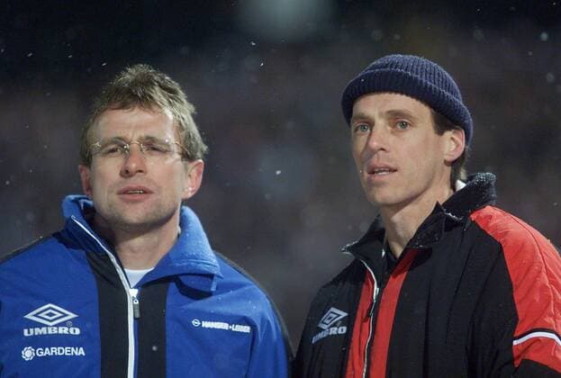 Fußball, Trainerhistorie, SSV Ulm 1846 von links : Rangnick Ralf ( Trainer SSV Ulm ) Baumann Rolf ( CO-Trainer SSV Ulm )