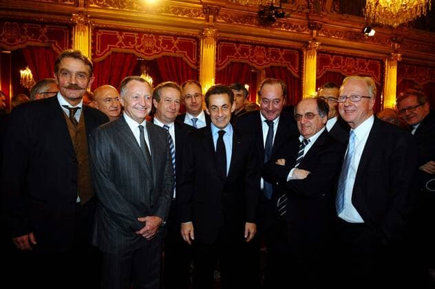 Verleihung des französischen Verdienstordens Ordre du Merite an Ligapräsident Frederic THIRIEZ (li.) im Elysee Palast außerdem dabei u.a. Präsident Nicolas Sarkozy (Mitte), Noel LE GRAET - Jacques ROUSSELOT - Gervais MARTEL - Jean Michel AULAS xAnthonyBIBARDxFEPxPanx 