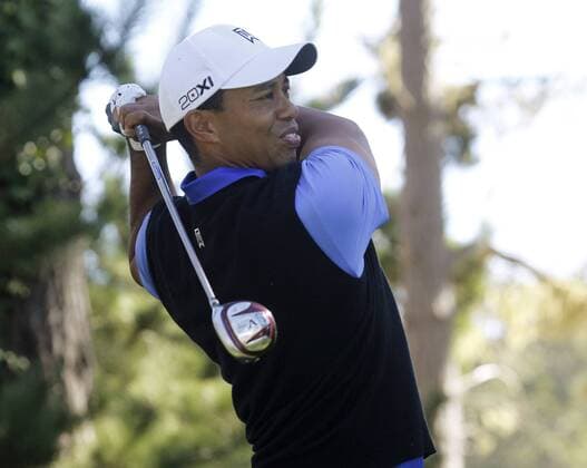 Feb. 9, 2012 - Pebble Beach, CA, USA - Tiger Woods tees off on the 18th hole at Spyglass Hill Golf Course in the Pebble Beach Pro-Am golf tournament at Pebble Beach Golf Links on Thursday, February 9, 2012, in Pebble Beach, California. 2012 Pebble Beach Pro-Am golf tournament - ZUMAm67