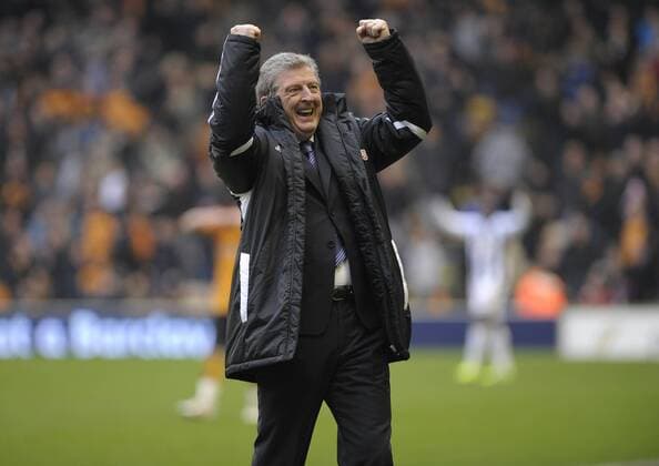 West Bromwich Albion manager Roy Hodgson celebrates his sides fourth goal against Wolves..Barclays Premier League Wolverhampton Wanderers v West Bromwich Albion 12th February 2012. EDITORIAL USE ONLY. No use with unauthorised audio, video, data, fixture lists, club league logos or live services. Online in-match use limited to 120 images, no video emulation. No use in betting, games or single club league player publications.