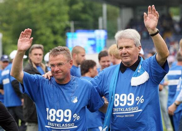 Fussball Herren 2.Bundesliga TSG 1899 Hoffenheim - SpVgg Greuther Fürth von links: Trainer Ralf Rangnick Dietmar Hopp ( Jubel Hoffenheim ) {