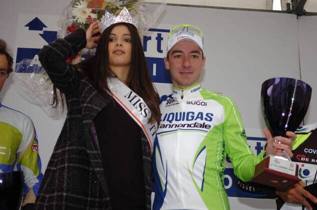 Giro della Provincia di Reggio Calabria 2012, 2. Etappe: Lamezia Terme - Reggio Calabria, Etappensieger Elia Viviani (ITA Liquigas 2012) und Miss Italia 2011 Stefania Bivone, Reggio Calabria 