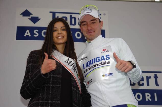 Giro della Provincia di Reggio Calabria 2012, 2. Etappe: Lamezia Terme - Reggio Calabria, Etappensieger Elia Viviani (ITA Liquigas 2012) und Miss Italia 2011 Stefania Bivone, Reggio Calabria 