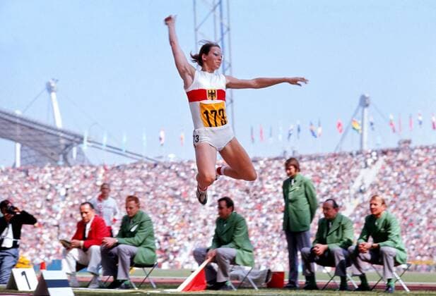 Athletics - 1972 Munich Olympics - Women s Pentathlon Long Jump. the Olympiastadion, Munich, West Germany. West Germany s Heide Rosendahl ( 173) who won silver 