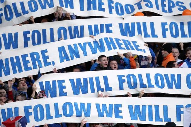 Football - Scottish Premier League - Glasgow Rangers. Rangers fans inside the stadium show their support for the club prior to the Glasgow Rangers match Scottish Premier League match at Ibrox Stadium Glasgow on February 18th 2012 - 