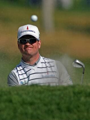 Feb. 18, 2012 - Los Angeles, California, U.S. - Zach Johnson hits from a greenside bunker during the third round of the Northern Trust Open golf tournament at Riviera Country Club in Los Angeles, Saturday, Feb. 18, 2012. 2012 Northern Trust Open - ZUMAc68