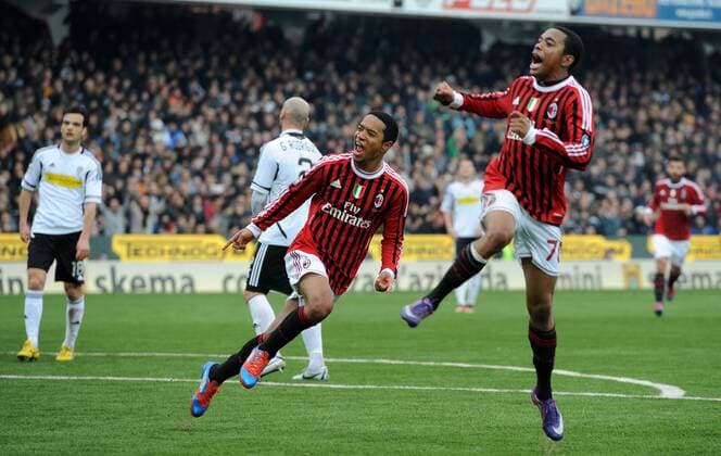 Urby EMANUELSON and ROBINHO (Milan) goal celebration - Cesena, 19 02 2012 - Serie A 2011 2012 - AC Cesena Vs AC Milan allexsabba