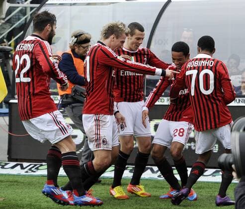 Cesena, 19.02.2012 - Serie A 2011 2012 - AC Cesena vs AC Milan - Robinho, Urby Emanuelson, Djamel Mesbah, Maxi Lopez, Antonio Nocerino 