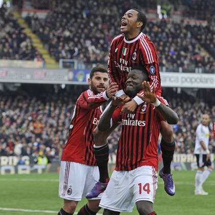 Cesena, 19.02.2012 - Serie A 2011 2012 - AC Cesena vs AC Milan - Sulley Ali Muntari, Robinho, Antonio Nocerino 
