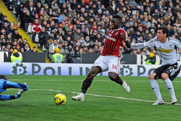 Cesena, 19.02.2012 - Serie A 2011 2012 - AC Cesena vs AC Milan - Tor von Sulley Ali Muntari zum 0:1 gegen Marco Rossi 