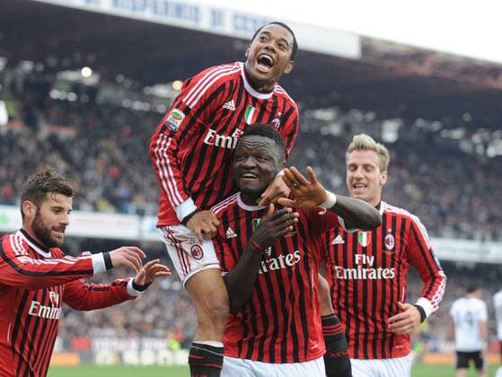 Cesena, 19.02.2012 - Serie A 2011 2012 - AC Cesena vs AC Milan - Antonio Nocerino, Robinho, Sulley Ali Muntari xHOCHxZWEIx xItalyxPhotoxPressx 