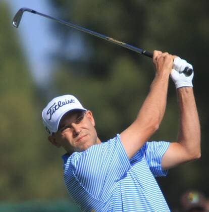 Bill Haas hits a drive during the Northern Trust Open at the Riviera Country Club in the Pacific Palisades area of Los Angeles on February 19, 2012.  LAP201202197031