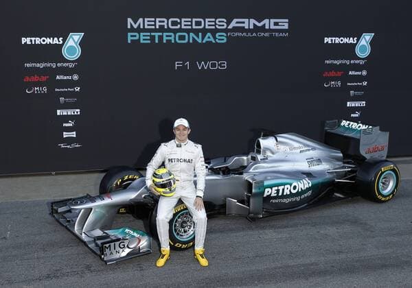 Motorsports: FIA Formula One World Championship 2012, Test Barcelona, Präsentation des neuen Mercedes F1 W03, presentation, launch, new, Nico Rosberg (GER, Mercedes AMG Petronas F1 Team) xHOCHxZWEIx
