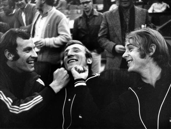 FC Bayern München, v.li.: Franz -Bulle- Roth, Hans Georg -Katsche- Schwarzenbeck und Rainer Zobel