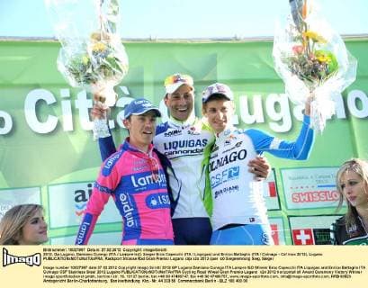 2012, Gp Lugano, Damiano Cunego (ITA Lampre Isd), Sieger Eros Capecchi (ITA Liquigas) und Enrico Battaglin (ITA Colnago - Csf Inox 2012), Lugano 
