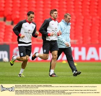 Englands Stuart Pearce during training..England Training at Wembley Stadium, London. 28th February 2012. EDITORIAL USE ONLY. No use with unauthorised audio, video, data, fixture lists, club league logos or live services. Online in-match use limited to 120 images, no video emulation. No use in betting, games or single club league player publications.
