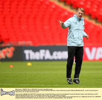 Englands Stuart Pearce during training..England Training at Wembley Stadium, London. 28th February 2012. EDITORIAL USE ONLY. No use with unauthorised audio, video, data, fixture lists, club league logos or live services. Online in-match use limited to 120 images, no video emulation. No use in betting, games or single club league player publications.