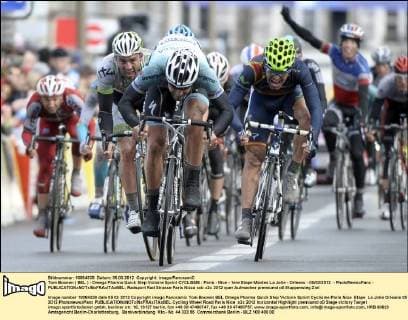 Tom Boonen ( BEL ) - Omega Pharma Quick Step Victoire Sprint CYCLISME : Paris - Nice - 1ere Etape Mantes La Jolie - Orleans - 05 03 2012 - PhotoNewsxPanx - 