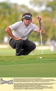 Mar 9, 2012; Bubba Watson looks over the line on the 9th green in the second round of the WGC Cadillac Championship at Doral Golf Resort & Spa in Doral, FL. PGA Golf Herren Tour: WGC-Caldillac Championship Mar 9 - ZUMAc04