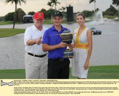 Mar 11, 2012; Justin Rose, Donald Trump and Ivana Trump at the 2012 World Golf Championship Cadillac Championship at TPC Blue Monster Doral Golf Resort & Spa in Doral, FL. PGA Golf Herren Tour 2012: WGC-Caldillac Championship Mar 11 - ZUMAc04