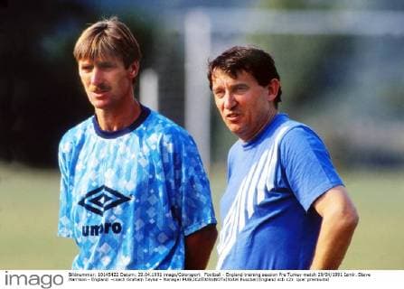 Football - England training session Pre Turkey match 29 04 1991 Izmir. Steve Harrison - England -coach Graham Taylor - Manager 