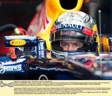 (120316) -- MELBOURNE, March 16, 2012 (Xinhua) -- German Formula One driver Sebastian Vettel of Red Bull Racing prepares before the first practice session of Australian Formula One Grand Prix at Albert Park in Melbourne, Australia on March 16, 2012. (Xinhua Bai Xue) (jyc) AUSTRALIA-MELBOURNE-F1-PRACTICE SESSION 