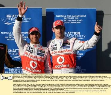 Motorsports: FIA Formula One World Championship 2012, Grand Prix of Australia, 4 Lewis Hamilton (GBR, Vodafone McLaren Mercedes), 3 Jenson Button (GBR, Vodafone McLaren Mercedes), xHOCHxZWEIx