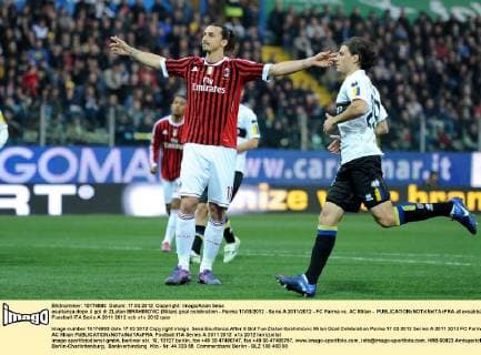 esultanza dopo il gol di ZLatan IBRAHIMOVIC (Milan) goal celebration - Parma 17 03 2012 - Serie A 2011 2012 - FC Parma vs. AC Milan - allexsabba