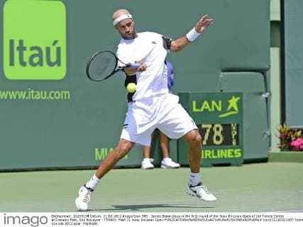 James Blake plays in the first round of the Sony Ericsson Open at the Tennis Center at Crandon Park, Key Biscayne - TENNIS: MAR 21 Sony Ericsson Open Icon211120321007 EDITORIAL USE ONLY