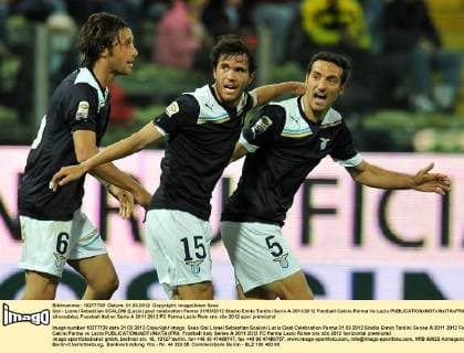 Gol - Lionel Sebastian SCALONI (Lazio) goal celebration Parma 31 03 2012 Stadio Ennio Tardini Serie A 2011 2012 Football Calcio Parma Vs Lazio allexsabba