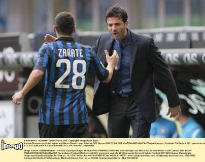 Andrea Stramaccioni Inter trainer and Mauro Zarate Inter Milan vs CFC Genoa 1893 FC 5-4 paoloxnucci