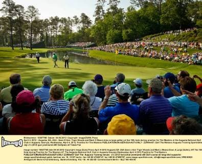 April 4, 2012 - Augusta, GA, USA - Sean O Hair, Tiger Woods and Mark O Meara draw a large gallery at the 16th hole during practice for The Masters at the Augusta National Golf Club in Augusta, Georgia, Wednesday, April 4, 2012. Practice for The Masters - ZUMAm67