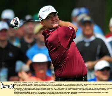 April 5, 2012 - Augusta, GA, USA - Paul Lawrie watches his drive from the 17th tee box during first round of the Masters on Thursday, April 5, 2012 at Augusta National Golf Club in Augusta, Georgia. First day of The Masters - ZUMAm67