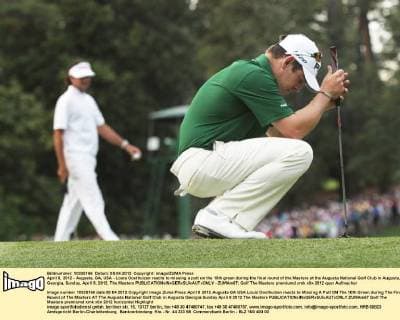 April 8, 2012 - Augusta, GA, USA - Louis Oosthuizen reacts to missing a putt on the 10th green during the final round of the Masters at the Augusta National Golf Club in Augusta, Georgia, Sunday, April 8, 2012. The Masters - ZUMAm67