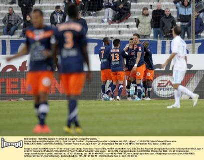 Younes Belhanda (Montpellier HSC ) - Joie 2nd but Football : Olympique Marseille vs Montpellier HSC - Ligue 1 - 11 04 2012 FranckPennant Panoramic 
