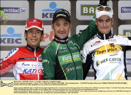 Thomas Voeckler ( Europcar ) - Oscar Freire - Pieter Serry Podium CYCLISME : Fleche Brabanconne - 11 04 2012 PhotoNews Panoramic 