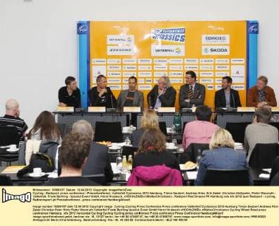 Cycling - Radsport: press conference - Pressekonferenz, Vattenfall Cyclassics 2012 Hamburg, Timon Seubert, Andreas Klier, Erik Zabel, Christian Hintzpeter, Pieter Wasmuth - Vattenfall, Frank Bertling - Upsolut Event GmbH, Horst Hrubesch, xHOCHxZWEIx xMaltexChristiansx