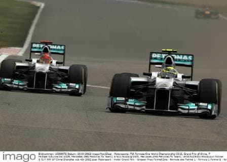 Motorsports: FIA Formula One World Championship 2012, Grand Prix of China, 7 Michael Schumacher (GER, Mercedes AMG Petronas F1 Team), 8 Nico Rosberg (GER, Mercedes AMG Petronas F1 Team), xHOCHxZWEIx