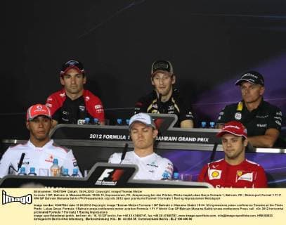 formula 1 GP, Bahrain in Manama Shakir 19.04.12, Impressionen, PK, Anspannung bei den Piloten, Photo:mspb Lukas Gorys formula 1, Bahrain, PK