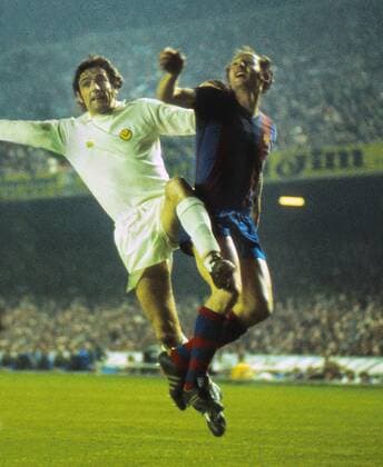 Football: FC Barcelona (Barca) vs Leeds United 1:1. European Cup Semifinal 2nd leg in Spain. 23 04 1975; Norman Hunter - Leeds 