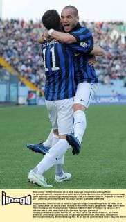 Nz Udine 25 04 2012 - campionato di calcio serie A Udinese-Inter foto Nicolo Zangirolami Image Sport nella foto: esultanza gol Wesley Sneijder 