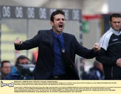 Esultanza di Andrea Stramaccioni Inter Goal celebration Udine 25 04 2012 Stadio Friuli Football Calcio Serie A 2011 12 Udinese vs Inter PaoloxNucci
